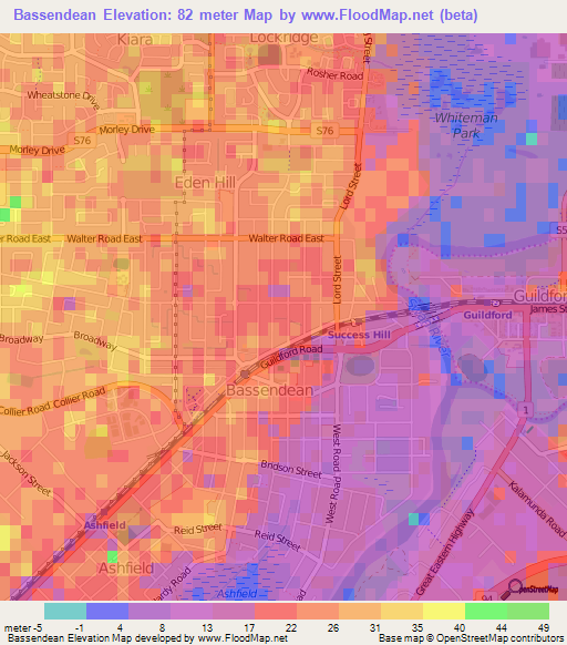 Bassendean,Australia Elevation Map
