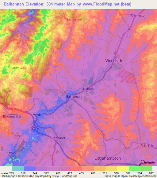 Balhannah,Australia Elevation Map