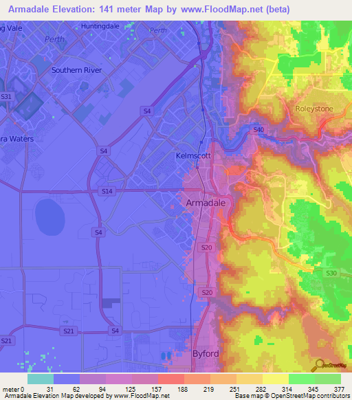 Armadale,Australia Elevation Map