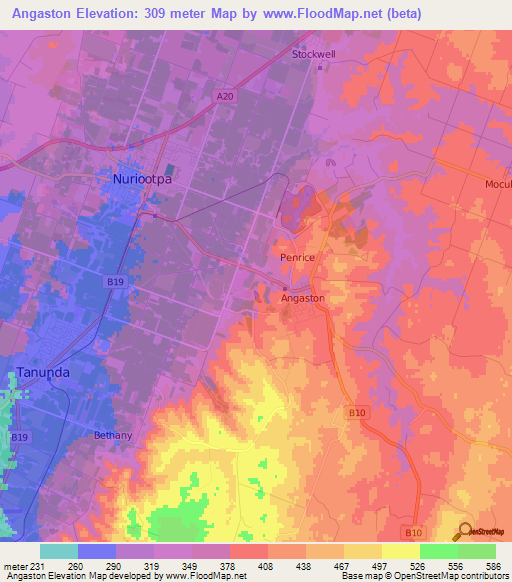 Angaston,Australia Elevation Map