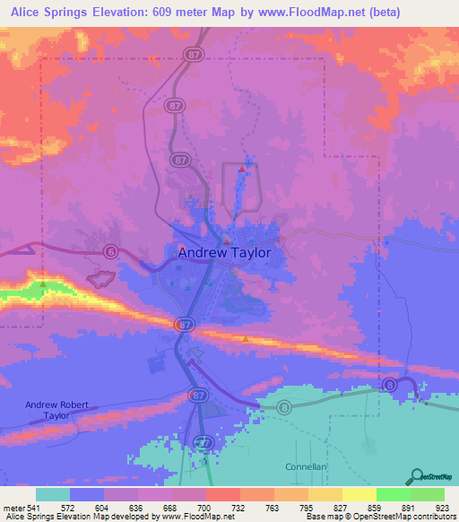 Alice Springs,Australia Elevation Map