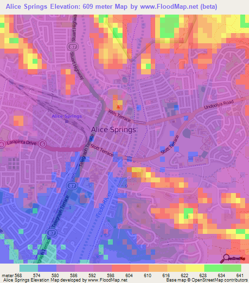 Alice Springs,Australia Elevation Map