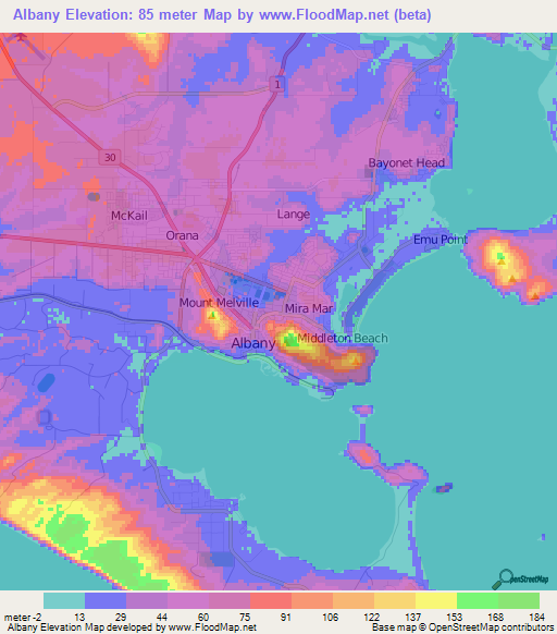 Albany,Australia Elevation Map