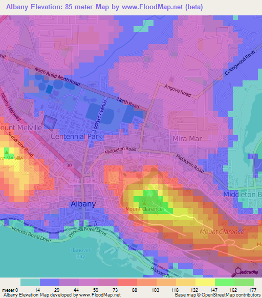 Albany,Australia Elevation Map