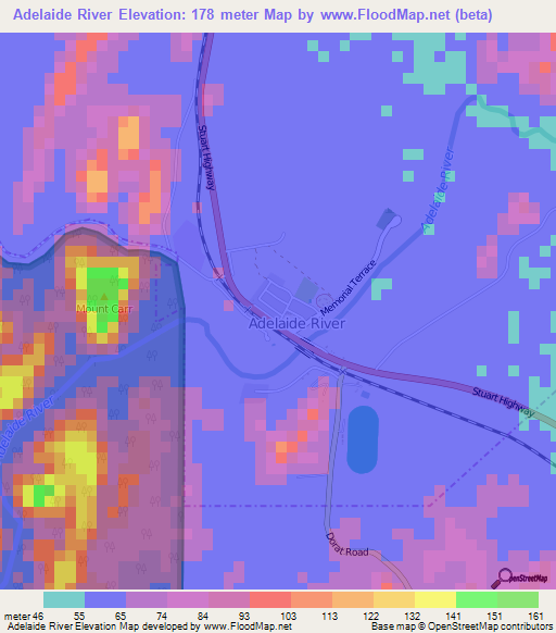 Adelaide River,Australia Elevation Map