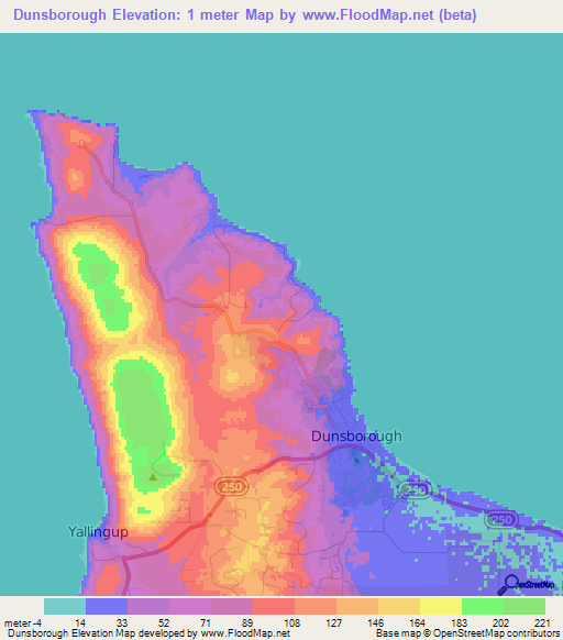 Dunsborough,Australia Elevation Map