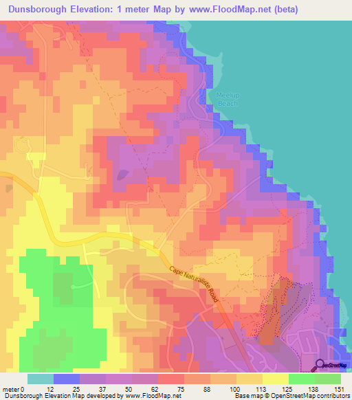 Dunsborough,Australia Elevation Map