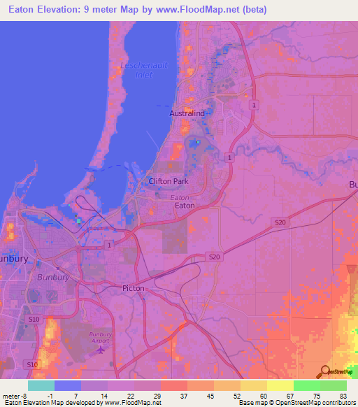 Eaton,Australia Elevation Map