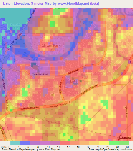 Eaton,Australia Elevation Map