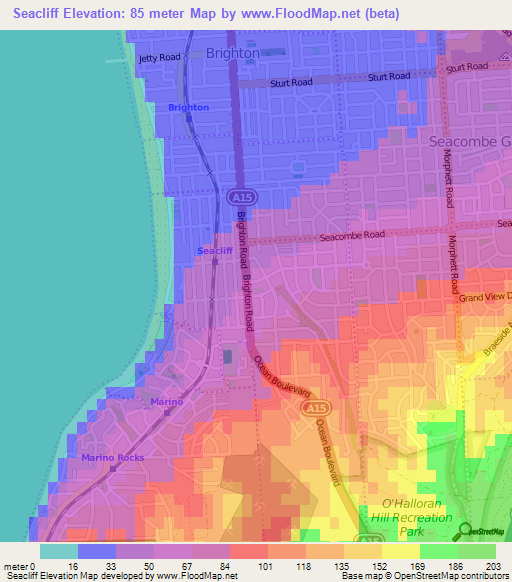 Seacliff,Australia Elevation Map