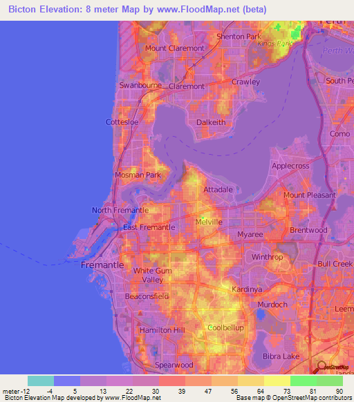 Bicton,Australia Elevation Map