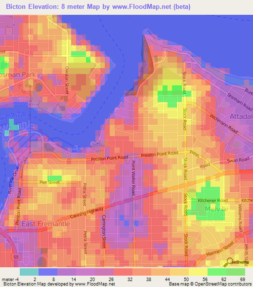 Bicton,Australia Elevation Map