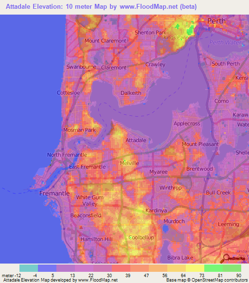 Attadale,Australia Elevation Map
