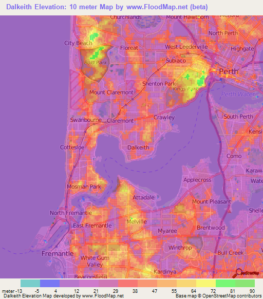 Dalkeith,Australia Elevation Map