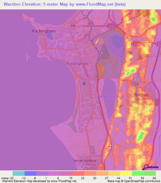 Warnbro,Australia Elevation Map