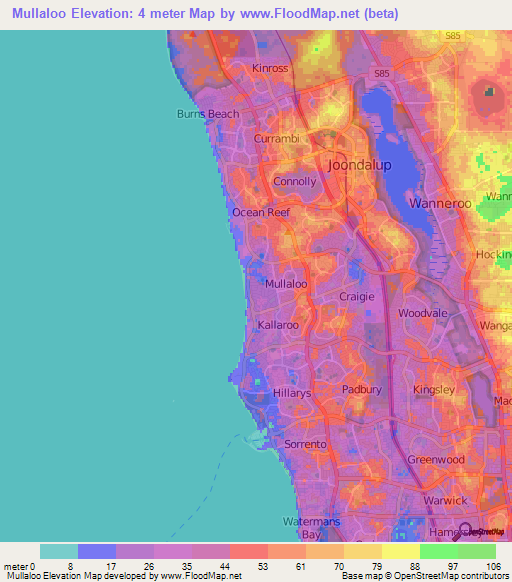Mullaloo,Australia Elevation Map