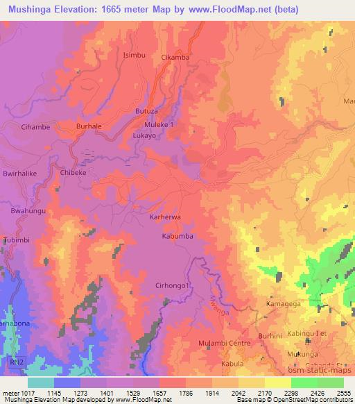 Mushinga,Congo (Kinshasa) Elevation Map