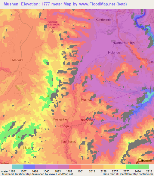 Musheni,Congo (Kinshasa) Elevation Map