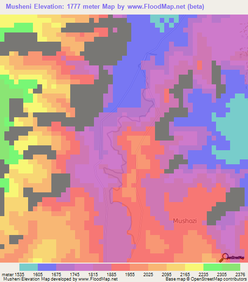Musheni,Congo (Kinshasa) Elevation Map