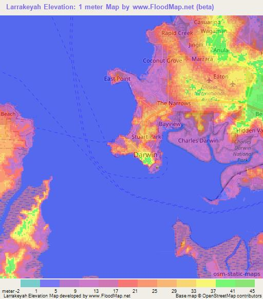 Larrakeyah,Australia Elevation Map