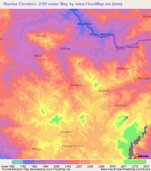 Mumba,Congo (Kinshasa) Elevation Map