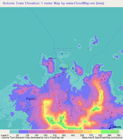 Kolonia Town,Micronesia Elevation Map