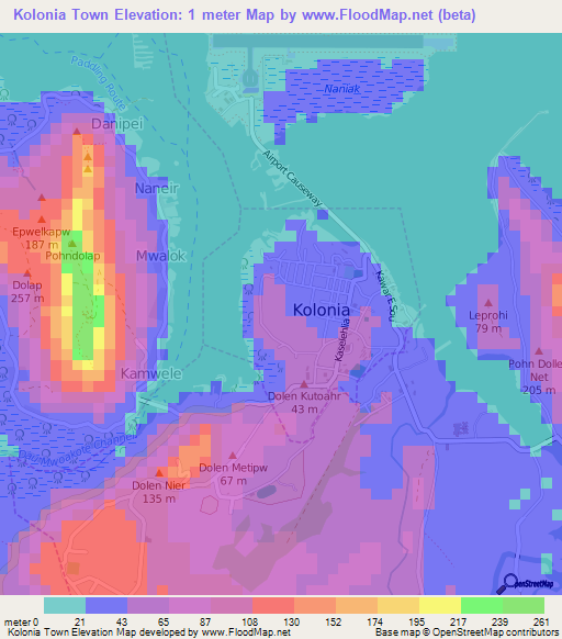 Kolonia Town,Micronesia Elevation Map