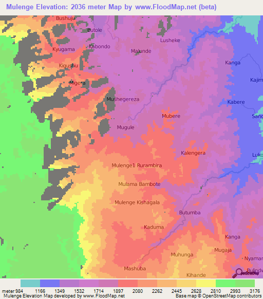 Mulenge,Congo (Kinshasa) Elevation Map