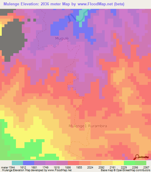 Mulenge,Congo (Kinshasa) Elevation Map