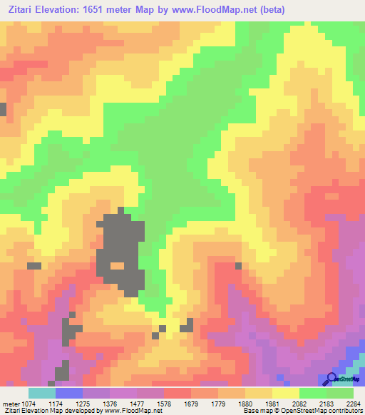 Zitari,Papua New Guinea Elevation Map