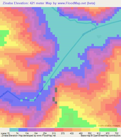 Zinaba,Papua New Guinea Elevation Map