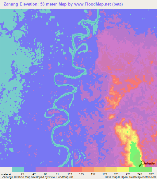 Zanung,Papua New Guinea Elevation Map