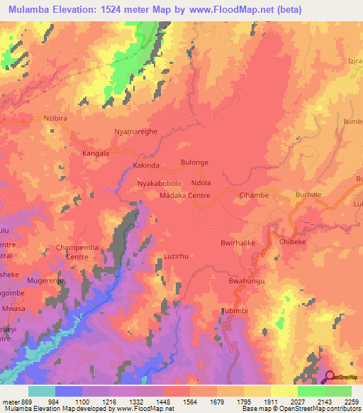 Mulamba,Congo (Kinshasa) Elevation Map