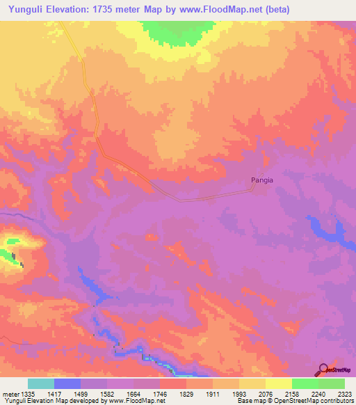 Yunguli,Papua New Guinea Elevation Map