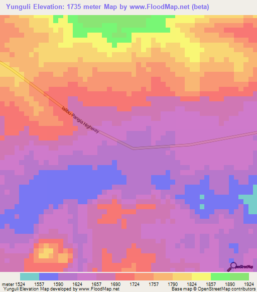 Yunguli,Papua New Guinea Elevation Map
