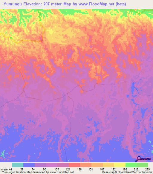 Yumungu,Papua New Guinea Elevation Map