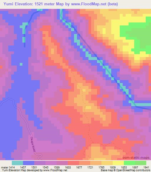 Yumi,Papua New Guinea Elevation Map