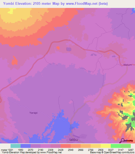 Yombi,Papua New Guinea Elevation Map