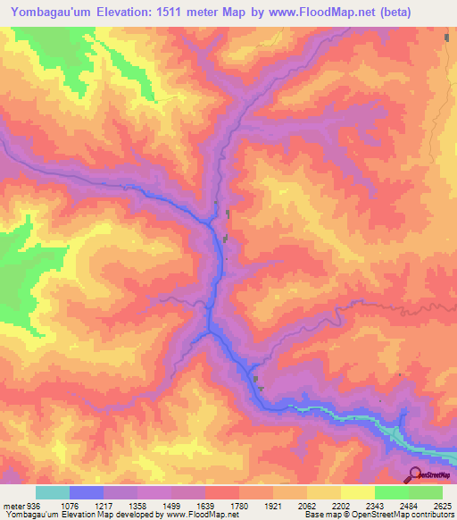 Yombagau'um,Papua New Guinea Elevation Map