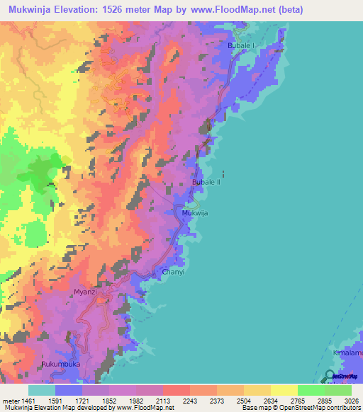 Mukwinja,Congo (Kinshasa) Elevation Map