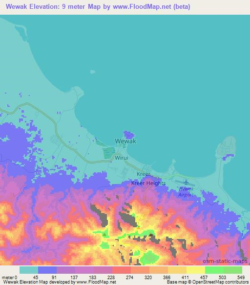 Wewak,Papua New Guinea Elevation Map