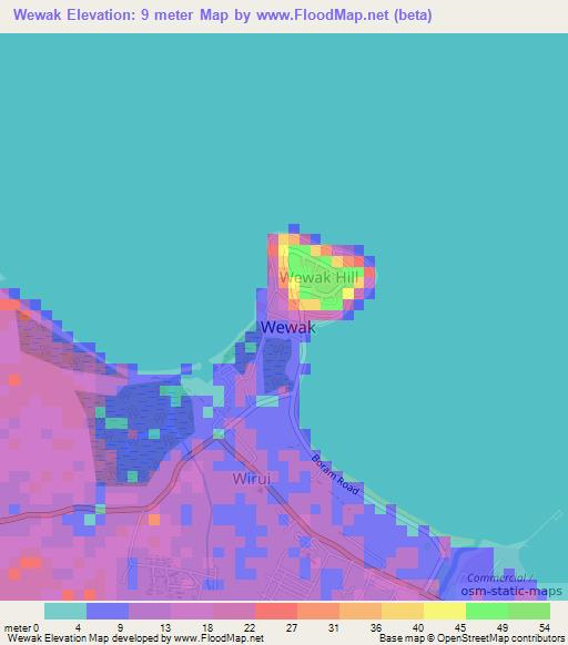Wewak,Papua New Guinea Elevation Map