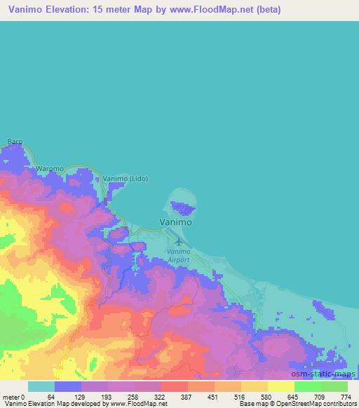 Vanimo,Papua New Guinea Elevation Map