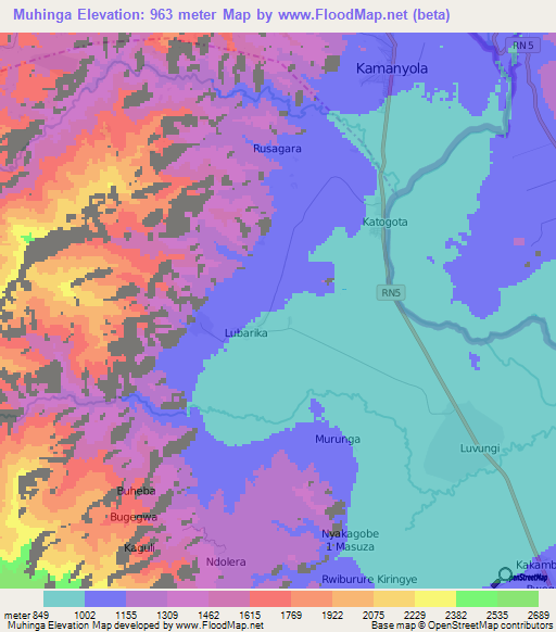 Muhinga,Congo (Kinshasa) Elevation Map