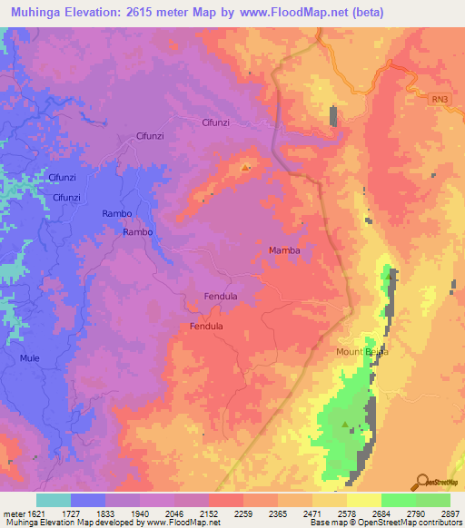 Muhinga,Congo (Kinshasa) Elevation Map