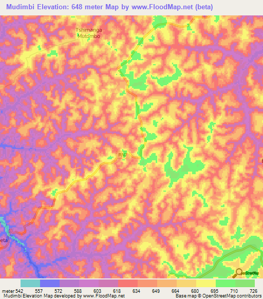 Mudimbi,Congo (Kinshasa) Elevation Map