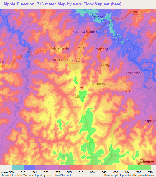 Mpoie,Congo (Kinshasa) Elevation Map