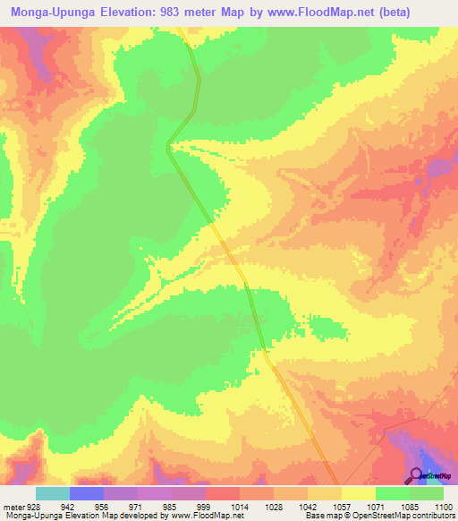 Monga-Upunga,Congo (Kinshasa) Elevation Map