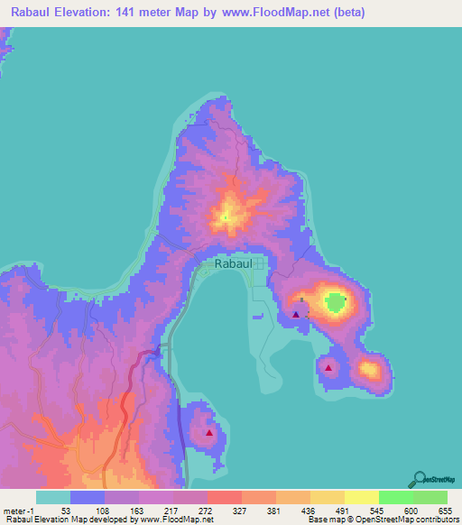 Rabaul,Papua New Guinea Elevation Map
