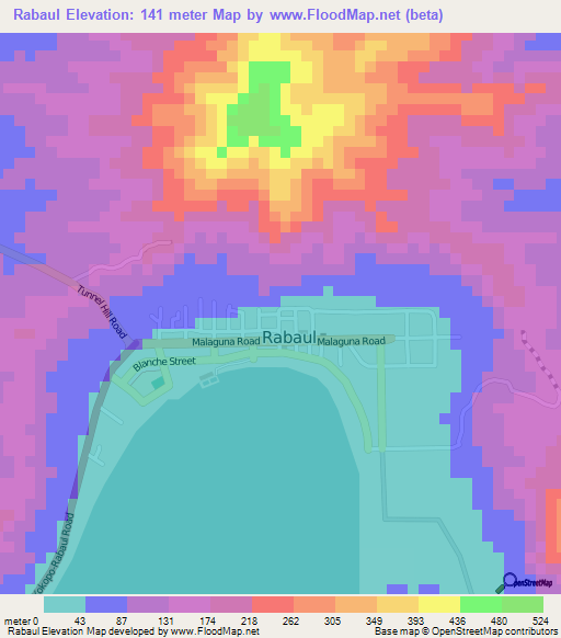 Rabaul,Papua New Guinea Elevation Map